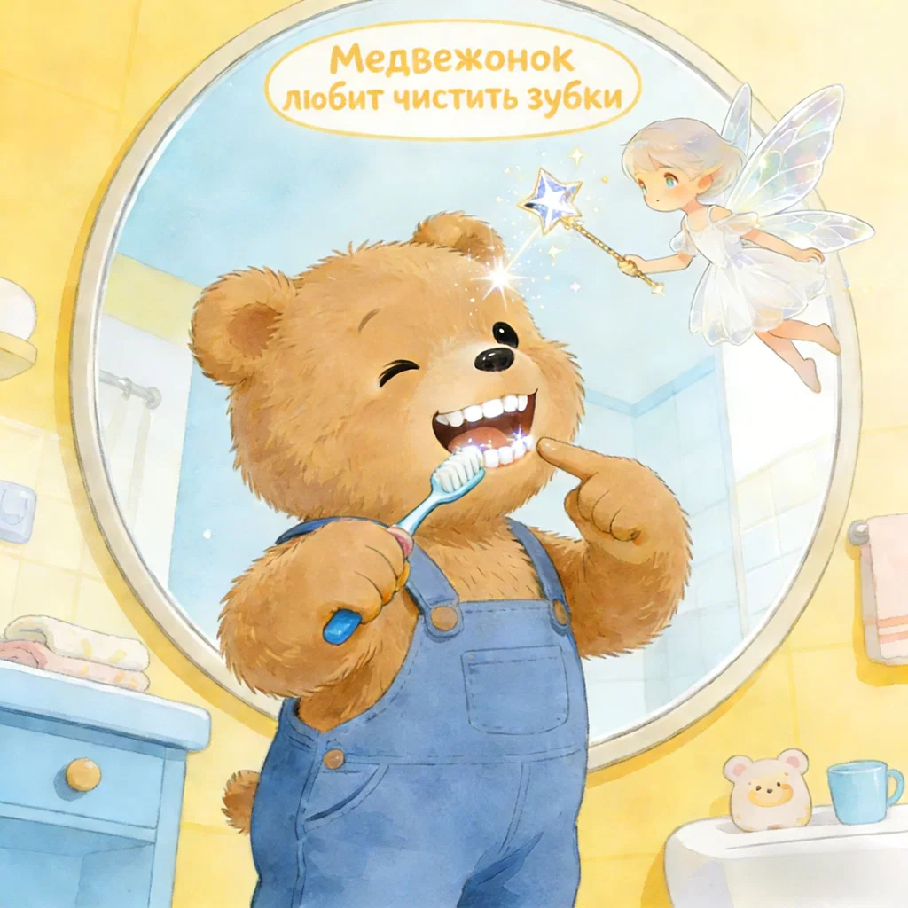 Медвежонок любит чистить зубки