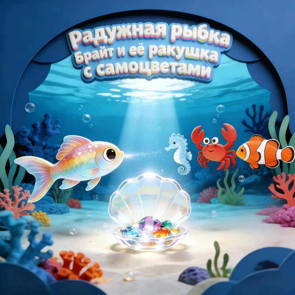 Радужная рыбка Брайт и её ракушка с самоцветами