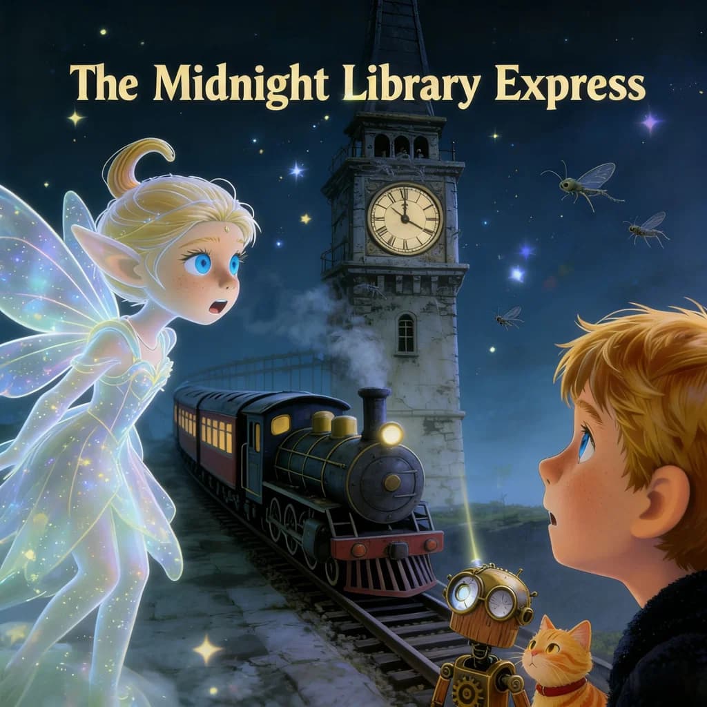 The Midnight Library Express – an AI-generated children's storybook cover