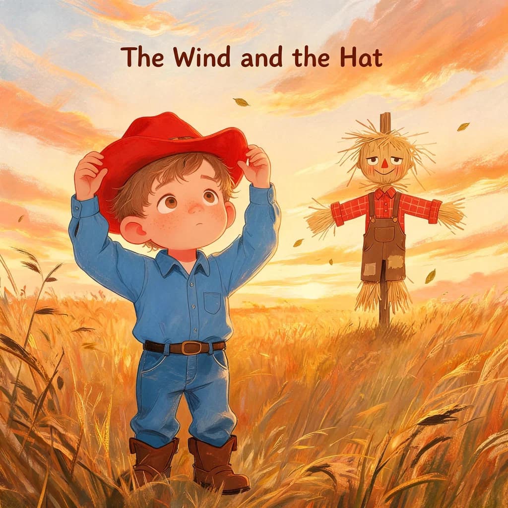 The Wind and the Hat - AI 生成的儿童绘本封面