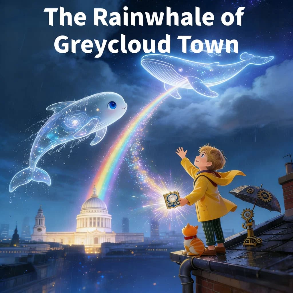 The Rainwhale of Greycloud Town – an AI-generated children's storybook cover