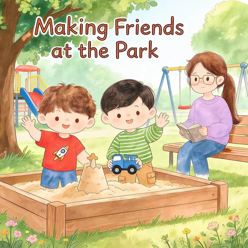 Making Friends at the Park - an AI-generated children's storybook cover