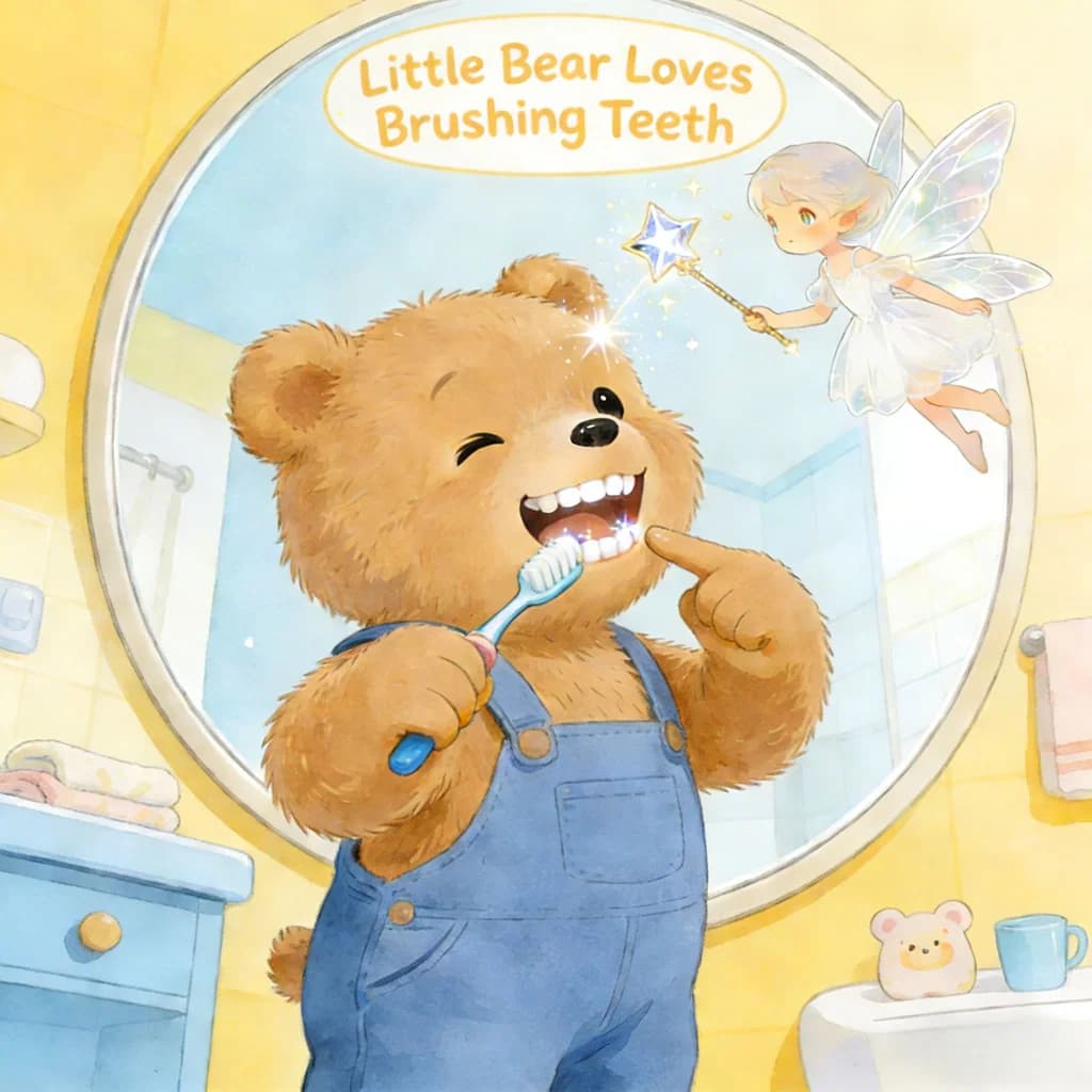 Little Bear Loves Brushing Teeth – an AI-generated children's storybook cover