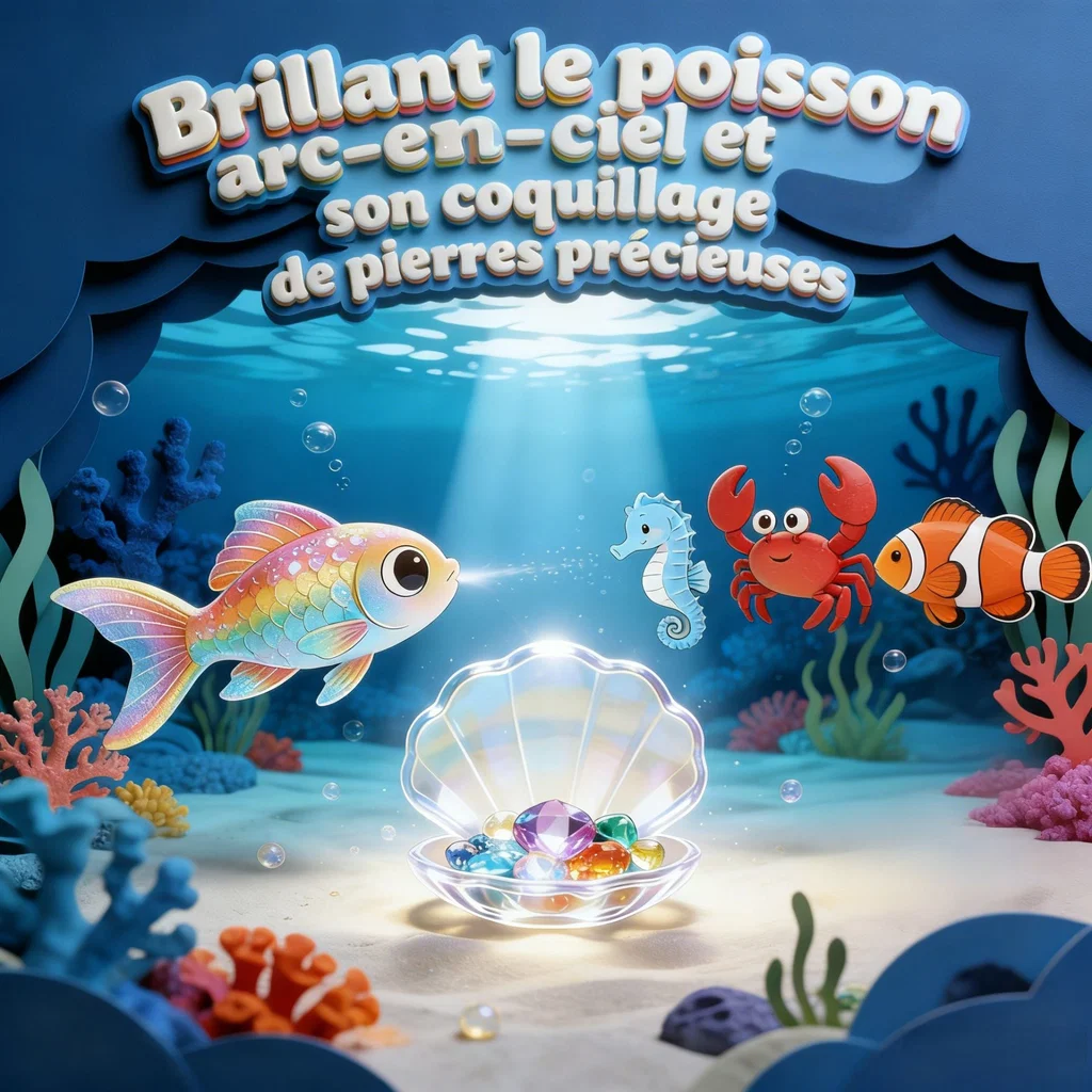 Brillant le poisson arc-en-ciel et son coquillage de pierres précieuses